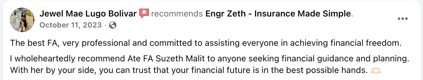 Facebook recommendation for Engr Zeth - Insurance Made Simple